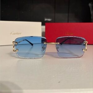 Cartier Gold Frame Blue Lens Sunglasses